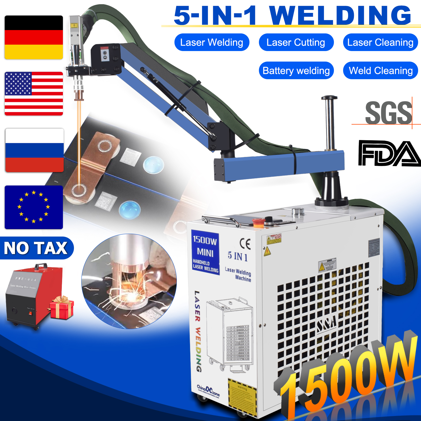Industrial Fiber Laser Cutting Machine - 1500W 5-IN-1 Laser Welder Welding Machine